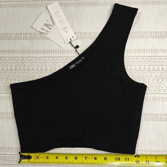 ZARA One Shoulder Black Crop Top Size M NWT - Picture 3 of 7